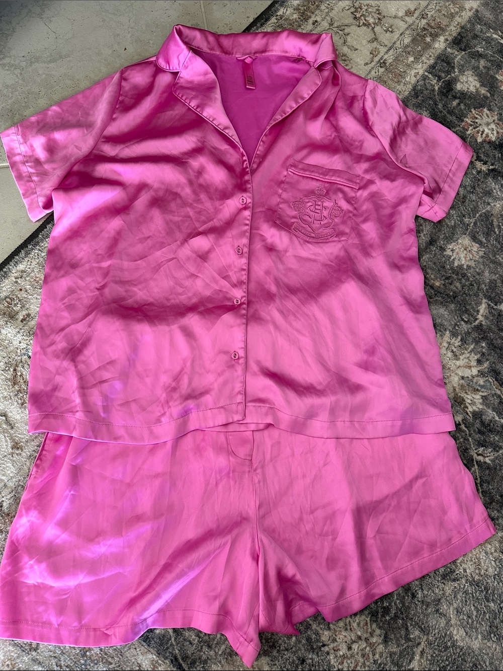SKIMS Pink Satin Short Pajama Set